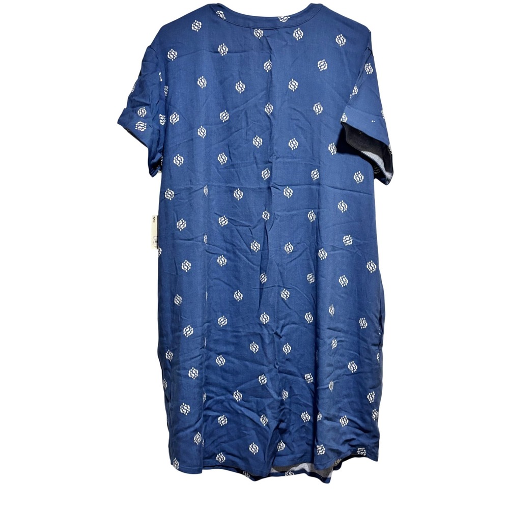 ANA A New Approach Shift Dress Womens Large Blue Geometric V-Neck Rayon Pockets - Picture 2 of 9